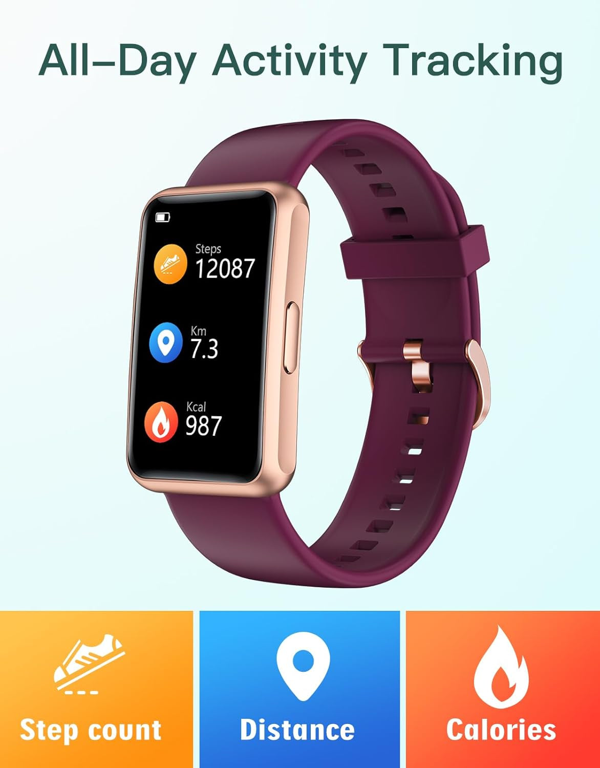 Fitness Tracker - IP68 Waterproof Fitness Watch for Men and Women with Full Touch Screen, Steps and Calories Counter, Sleep Tracker, and Alarm Clocks (Purple)